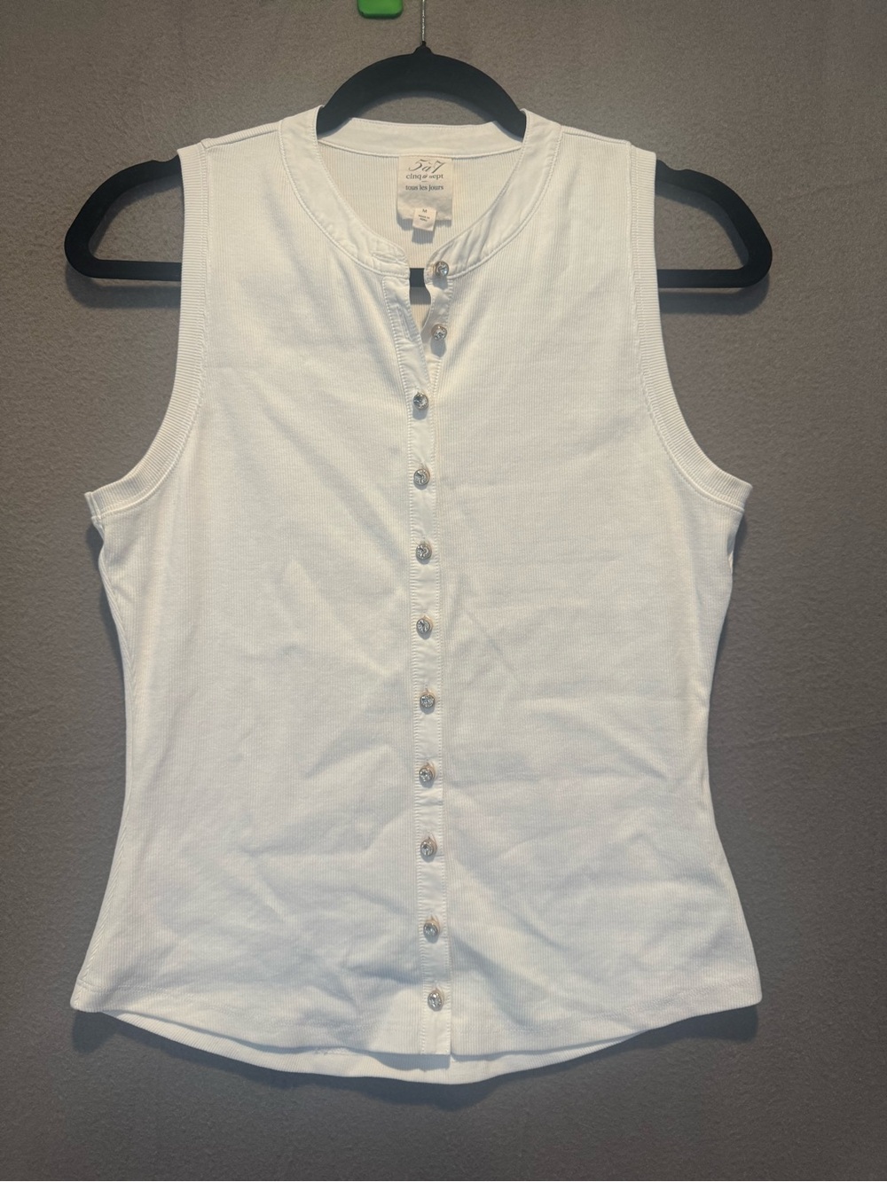 cinq a sept White Sleeveless Button-Front Tank with jeweled buttons